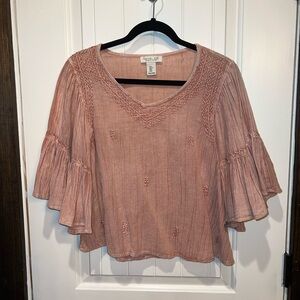 Rachel Zoe Rose-Pink Embroidered V-Neck Peasant Blouse